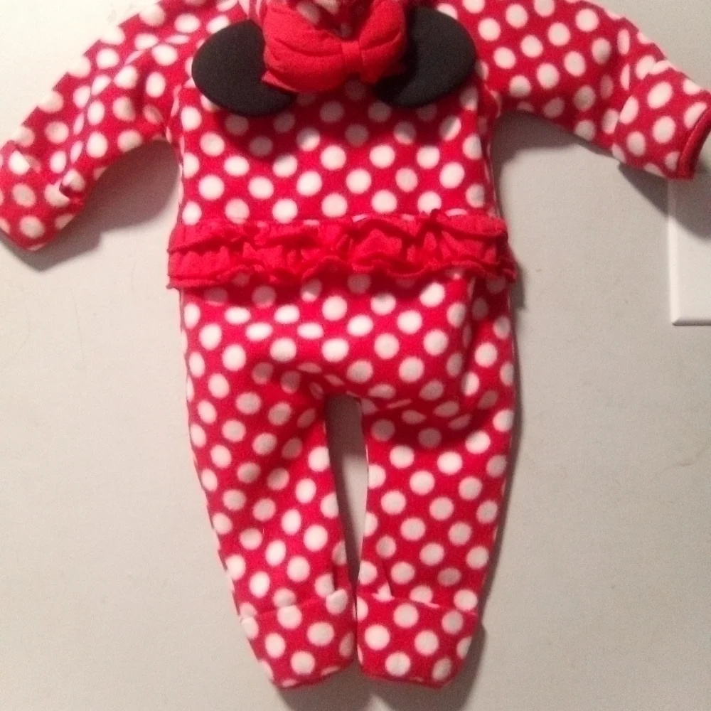 DISNEY parks hooded fleece Minnie mouse onesie. Size 6 months